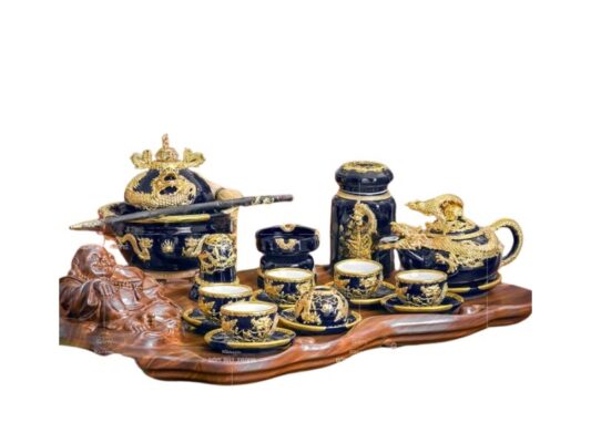 Bộ ấm chén Bát Tràng hỏa biến rồng phượng
