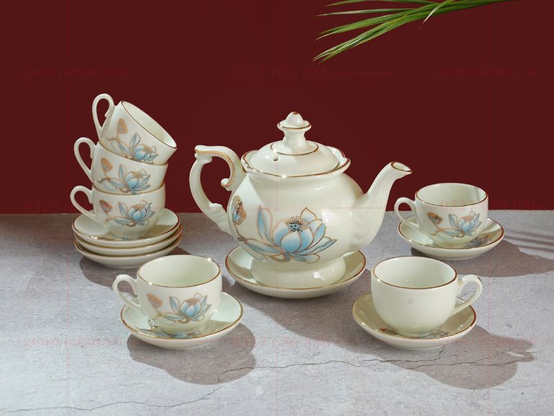 Bộ ấm chén Bát Tràng men ngọc cao cấp 97+ mẫu ấm chén quà tặng đại hội đẹp sang trọng 2025