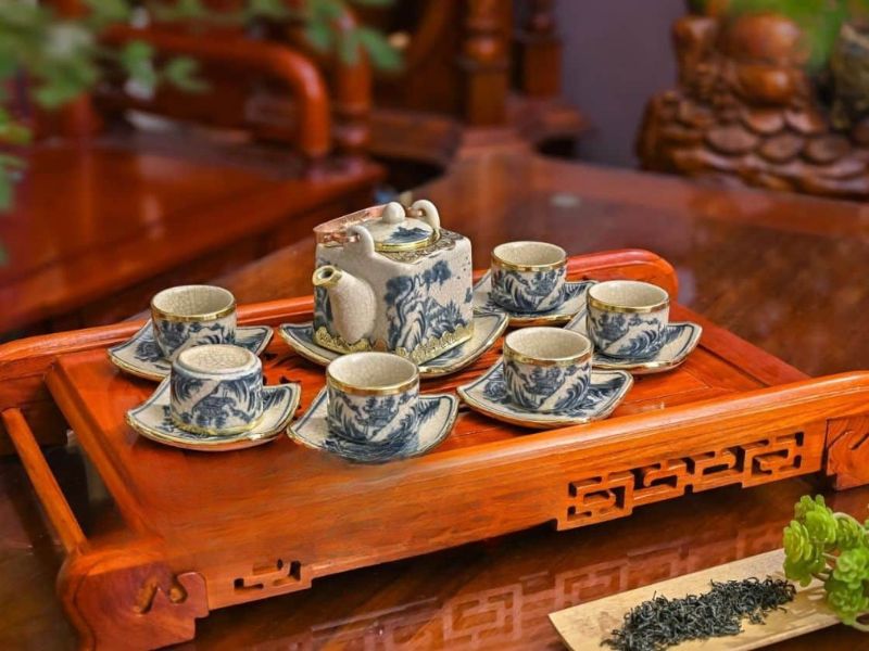 Bộ ấm chén Bát Tràng men rạn cổ 97+ mẫu ấm chén quà tặng đại hội đẹp sang trọng 2025