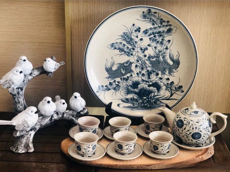 Bộ ấm chén Bát Tràng men rạn cổ