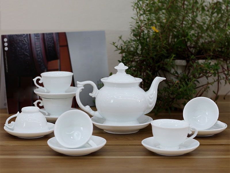 Bộ ấm chén Bát Tràng men trắng đơn giản 97+ mẫu ấm chén quà tặng đại hội đẹp sang trọng 2025