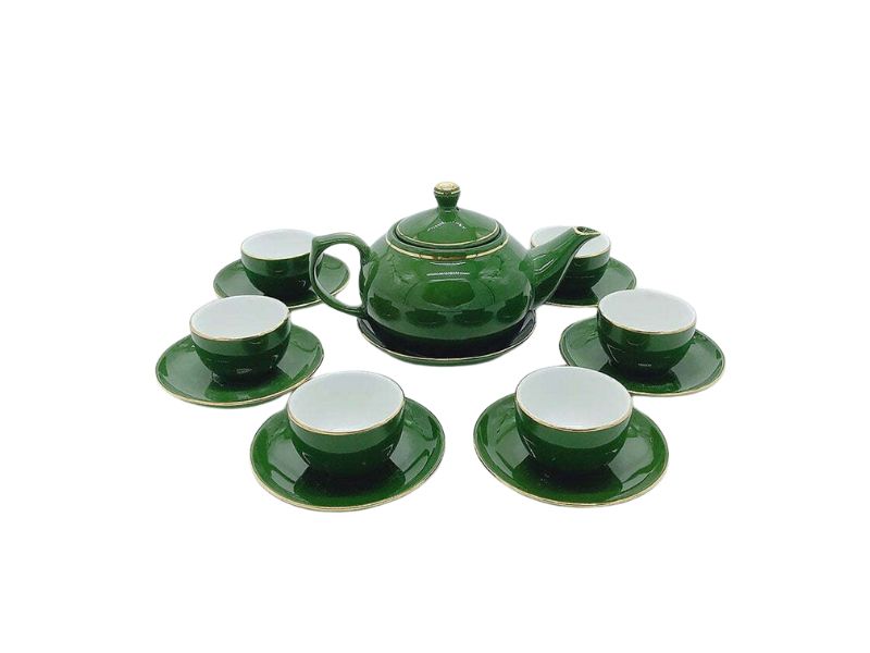 Bộ ấm chén Bát Tràng men xanh lục bảo 97+ mẫu ấm chén quà tặng đại hội đẹp sang trọng 2025