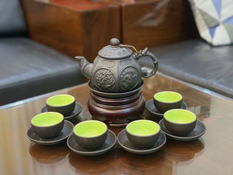 Bộ ấm chén Bát Tràng tứ cảnh 97+ mẫu ấm chén quà tặng đại hội đẹp sang trọng 2025