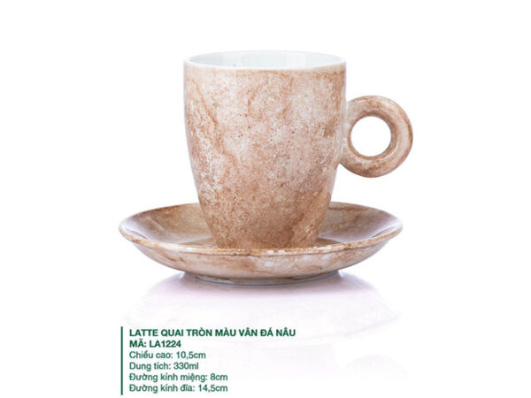 Alternative view of Ly Latte sứ Quai Tròn màu Vân Đá Nâu 330ml