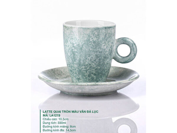 Alternative view of Ly Latte Sứ Quai Tròn Màu Vân Đá Lục 330ml