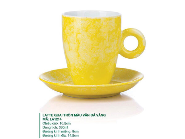 Alternative view of Ly Latte sứ Quai Tròn Màu Vân Đá Vàng 0.33L