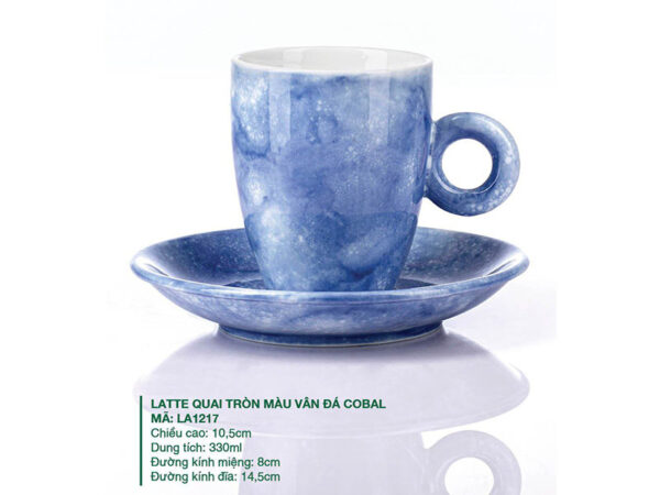 Alternative view of Ly Latte Sứ Quai Tròn Màu Vân Đá Cobal 0.33L