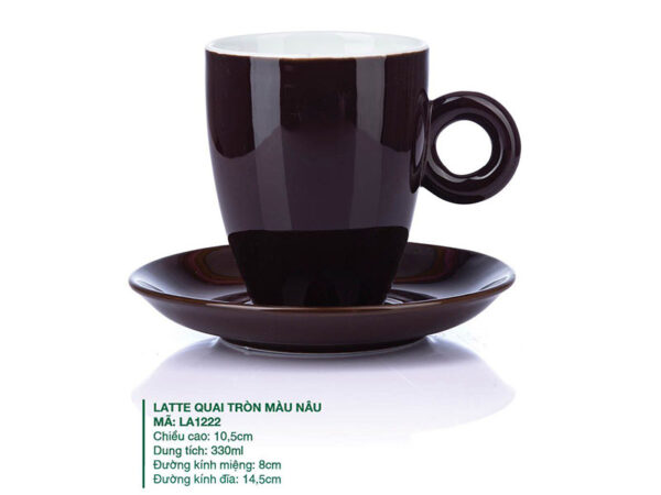 Alternative view of Ly Latte Sứ Quai Tròn Màu Nâu 330ml