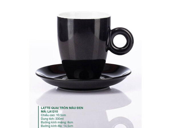 Alternative view of Ly Latte Sứ Quai Tròn Màu Đen 330ml