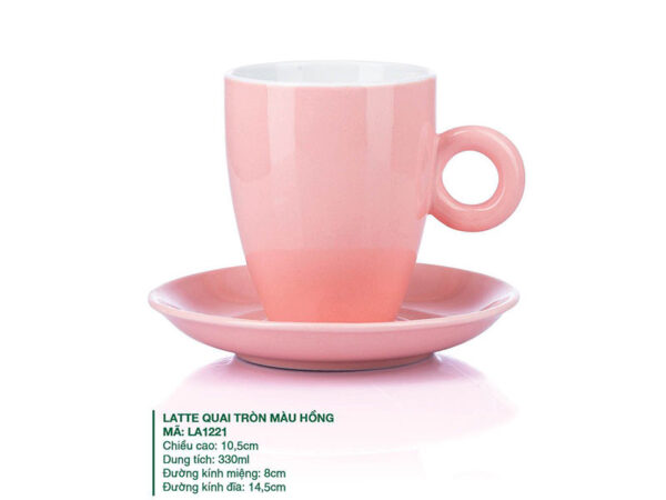 Alternative view of Ly Latte Sứ Quai Tròn Màu Hồng 330ml