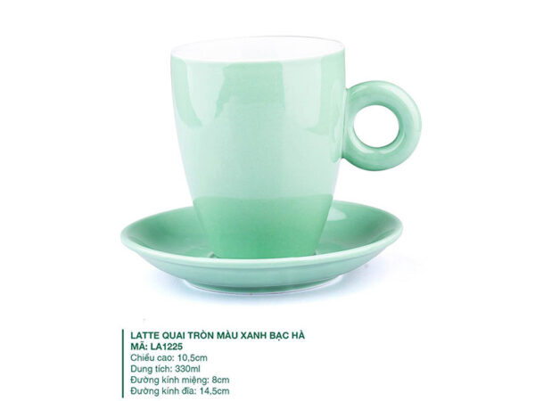 Alternative view of Ly Latte Sứ Quai Tròn Màu Xanh Bạc Hà 330ml