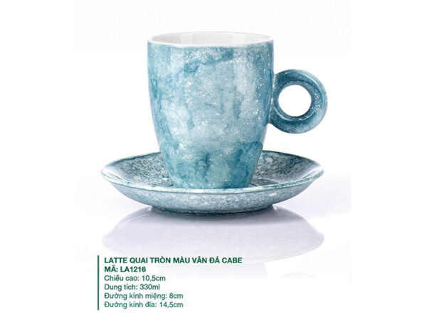 Alternative view of Ly Latte Sứ Quai Tròn Màu Vân Đá Cabe 330ml