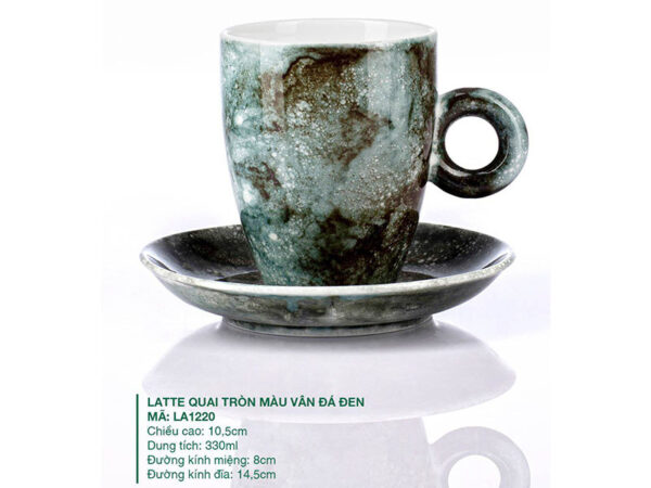 Alternative view of Ly Latte Sứ Quai Tròn Màu Vân Đá Đen 330ml