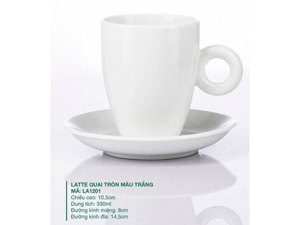 Alternative view of Ly Latte Sứ Quai Tròn Màu Trắng 0.33L