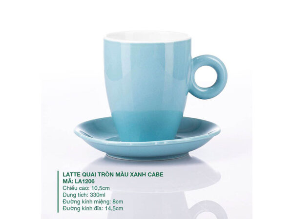 Alternative view of Ly Latte Sứ Quai Tròn màu Xanh Cabe 0.33L