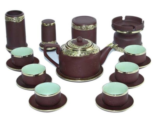 Alternative view of Bộ Ấm Tử Sa Bọc Đồng Nâu Cao Cấp Đầy Đủ Phụ Kiện