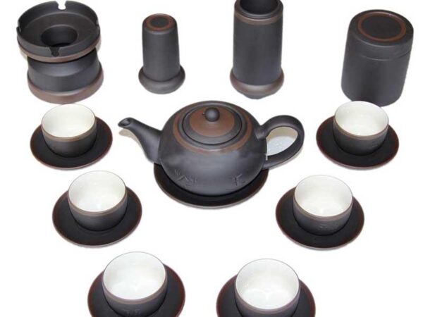 Alternative view of Bộ Ấm Chén Tử Sa - Chỉ Bạc - Men Nâu - Lòng Trắng - Đầy Đủ Phụ Kiện