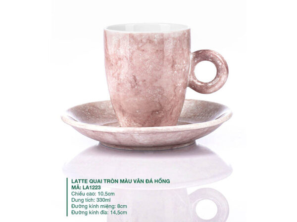 Alternative view of Ly Latte Sứ Quai Tròn Màu Vân Đá Hồng 330ml