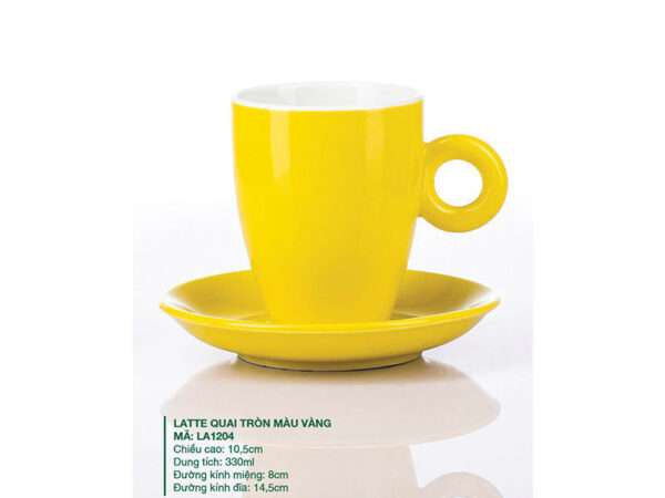 Alternative view of Ly Latte Sứ Quai Tròn Màu Vàng 330ml