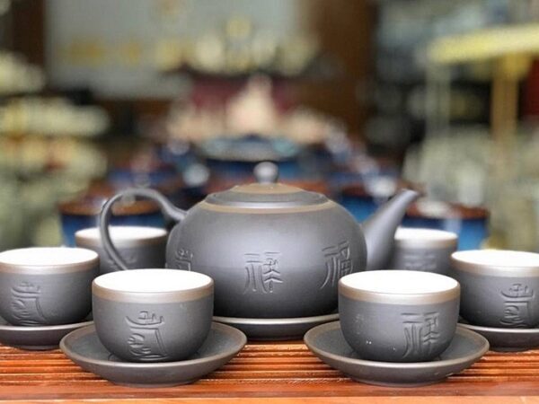 Alternative view of Bộ Ấm Trà Tử Sa Bát Tràng Tống PLT Đen Chỉ Bạc