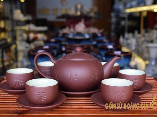 Alternative view of Bộ Ấm Trà Tử Sa Bát Tràng Tống PLT Nâu