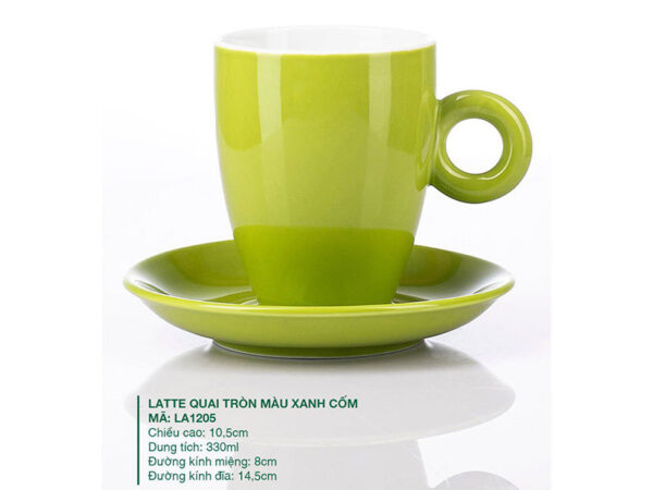 Alternative view of Ly Latte Sứ Quai Tròn Màu Xanh Cốm 330ml