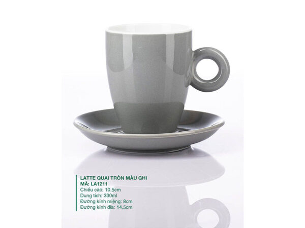Alternative view of Ly Latte sứ Quai Tròn Màu Ghi 330ml