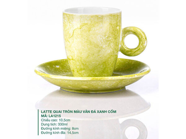 Alternative view of Ly Latte Sứ Quai Tròn Màu Vân Đá Xanh Cốm 330ml